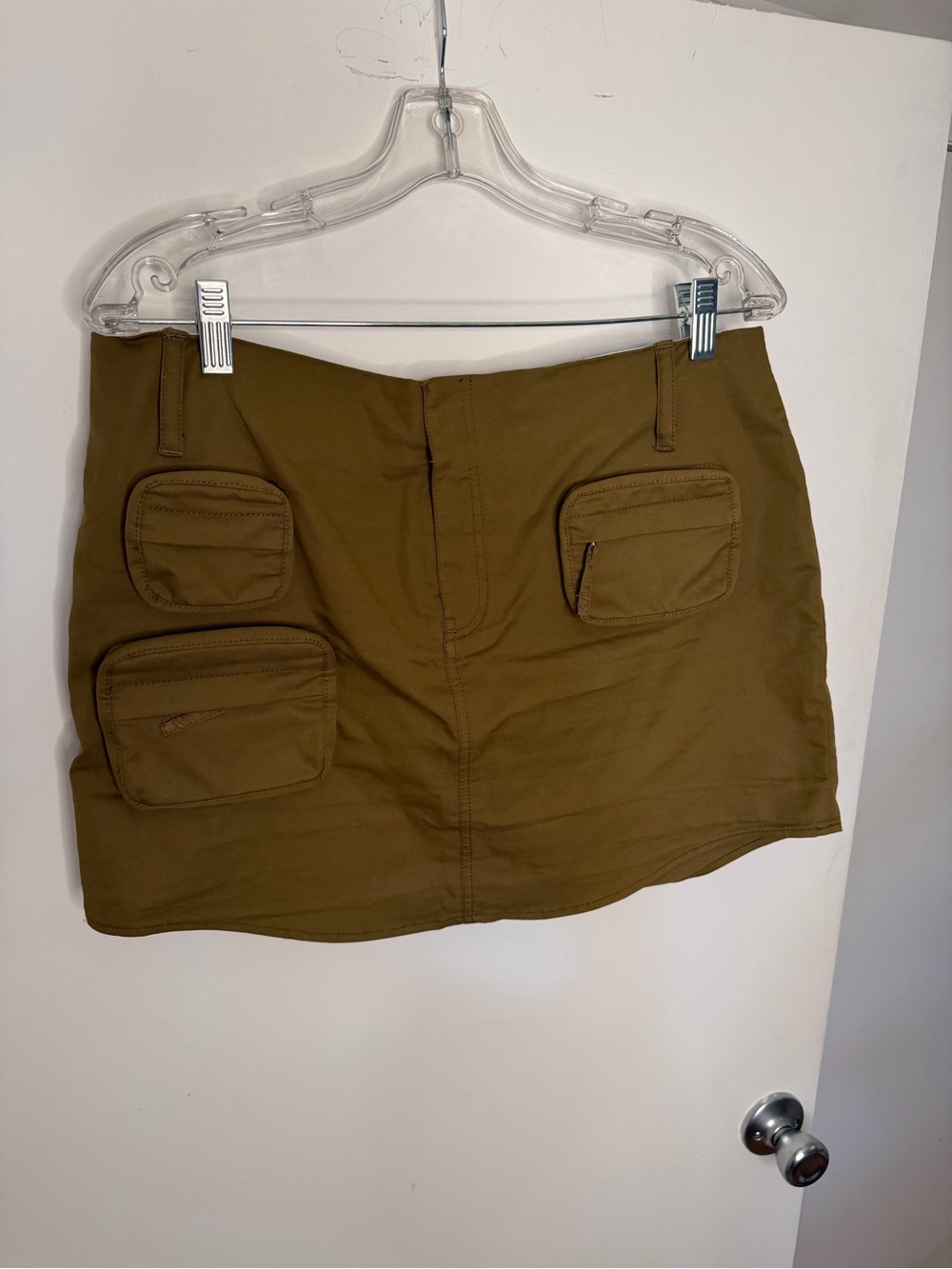 L'Academie Olive Green Mini Skirt with Patch Pockets
